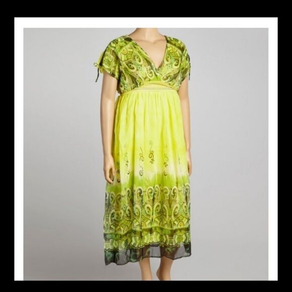 Chartreuse boho summer empire waist maxidress - Picture 3 of 3